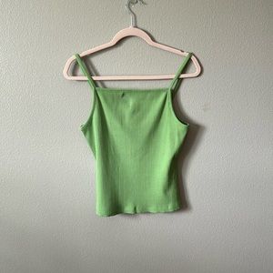 & Other Stories Green Ribbed Square Neck Tank Size Small